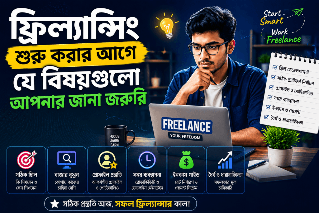 ফ্রিল্যান্সিং শুরু করার আগে যে বিষয়গুলো আপনার জানা জরুরি (Complete Beginner Guide 2026)