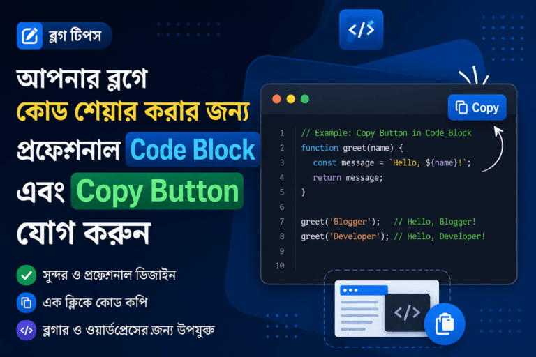 আপনার ব্লগে কোড শেয়ার করার জন্য প্রফেশনাল Code Block এবং Copy Button যোগ করুন।